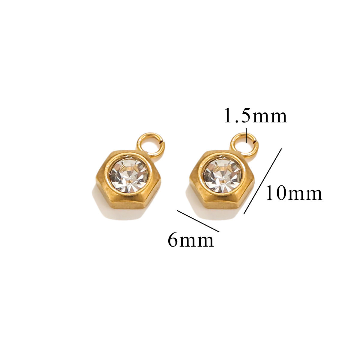 Gold color / 1 Piece Fashionable Simple Style Hexagon Shape Stainless Steel  Gold Color Inlay Zircon Women's Pendant Picture2